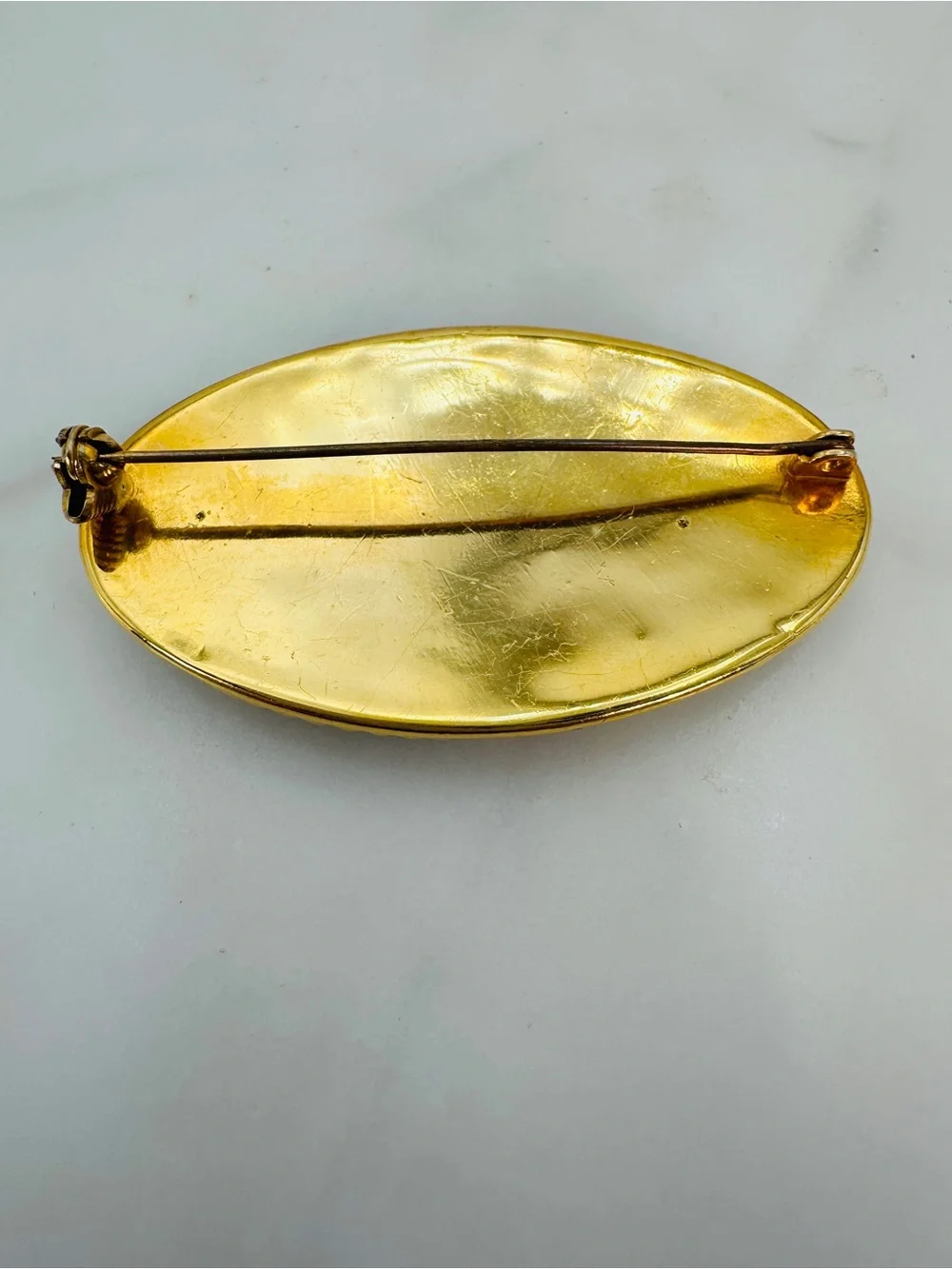 Vintage Damascene Oval Brooch Toledo Spain Bird Floral Gold Inlay Black, Pink